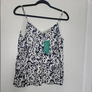 H&M Navy and White Floral Dressy Blouse